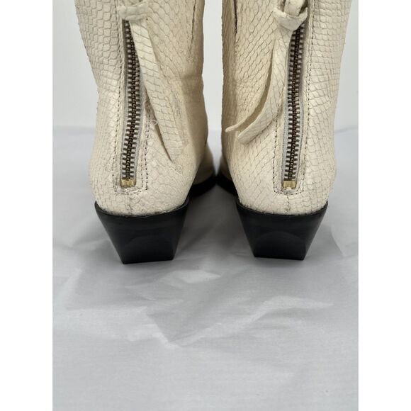 AllSaints Lenora Bootie Size 37 US 7 Off White Goat Leather Simulated Snake Skin - Picture 9 of 16